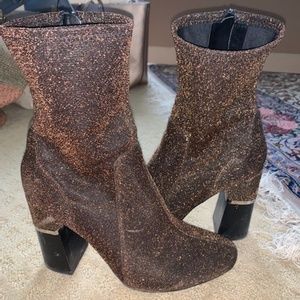 Design Lab Brown Heeled Boots with Gold Shimmer